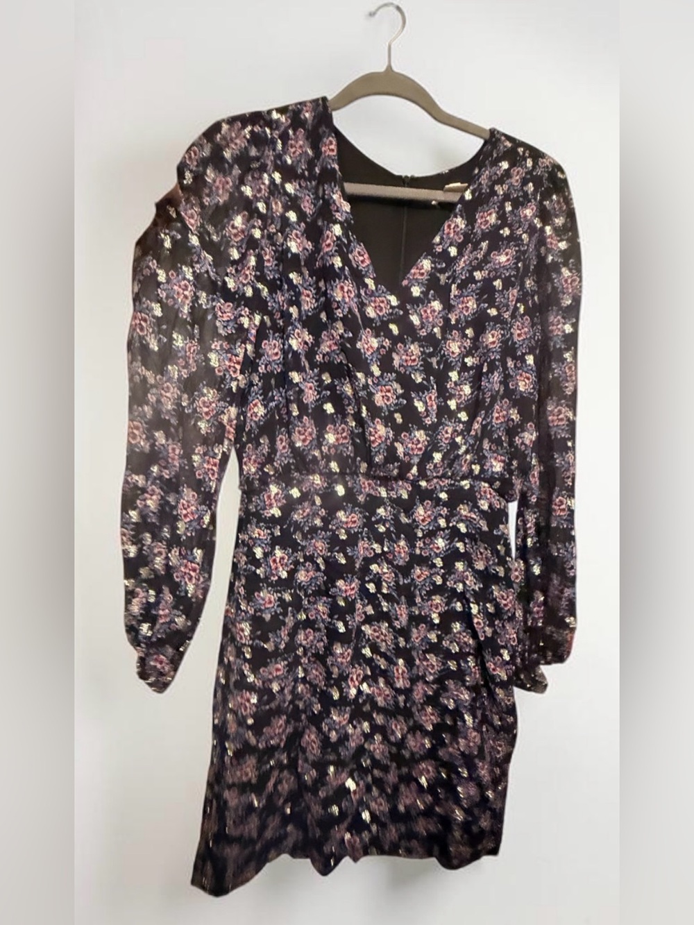 Shoshanna Navy Floral Long-Sleeve V-Neck Dress - Picture 5 of 8